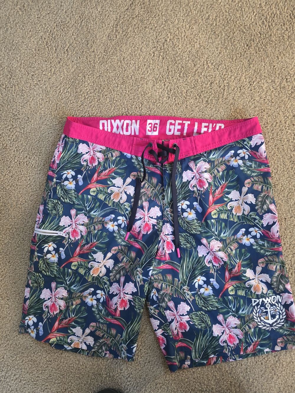 Dixxon Get Leid Floral Print Men Board Shorts - Pink Waistband
